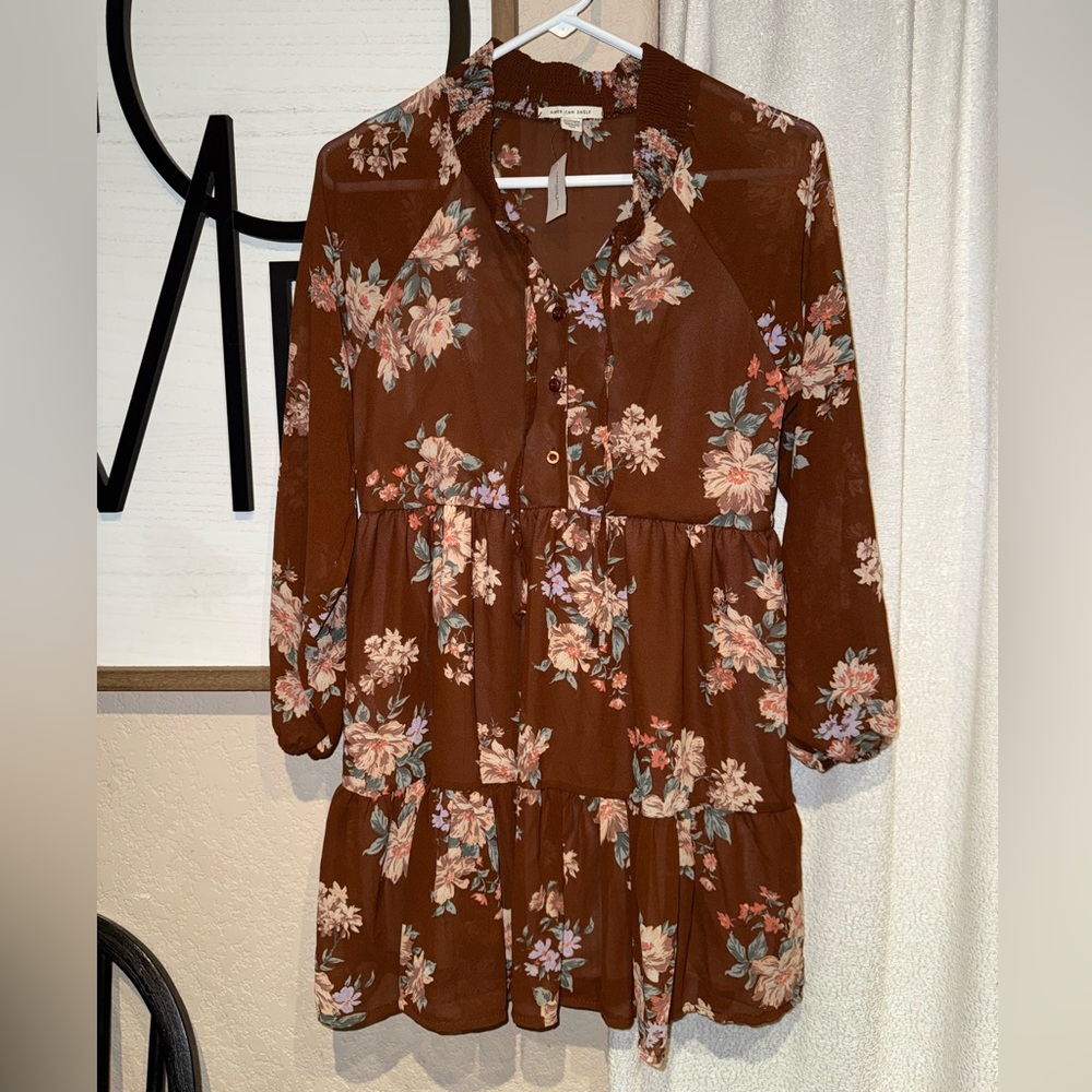 American Eagle Outfitters baby doll‎ Brown Floral Dress New